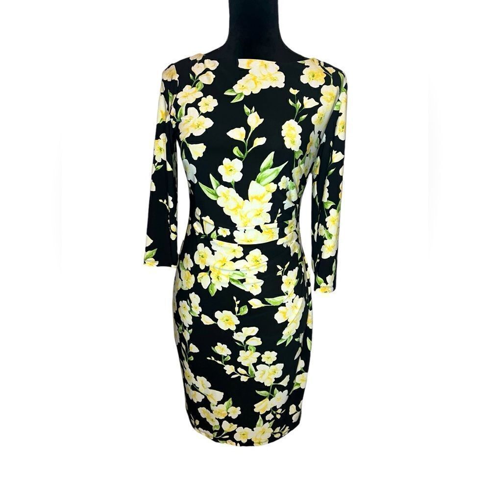 LAUREN RALPH LAUREN FLORAL BLACK & YELLOW CLASSY/CLASSIC DRESS WOMENS SIZE 4